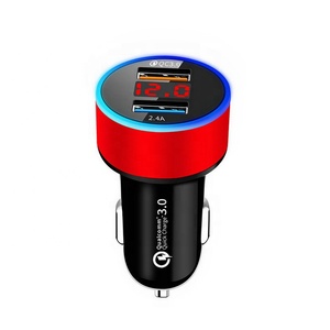 無料サンプル2USBLEDディスプレイ急速充電カーチャージャー12-24VシガレットソケットデュアルUSBQC3.0電話カーチャージャー (スマートフォン用) - Product Image 1