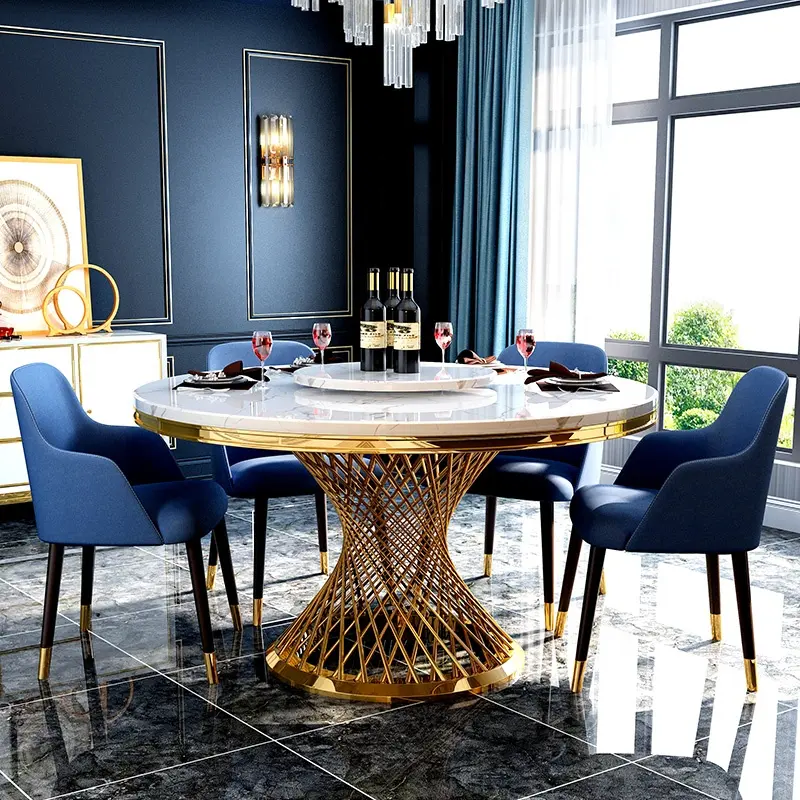 New style modern light luxury stainless steel dining room custom furniture marble round table 6 - 8 - 10 persons tab