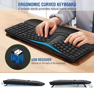 Teclado ergonómico recargable Bluetooth/2,4G USB inalámbrico Touchpad Reposamuñecas Buffer Diseño separado para múltiples dispositivos Nuevo - Product Image 5