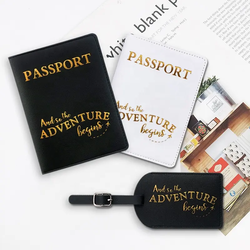 Sublimazione doppi lati pu etichette per bagagli porta passaporto portafoglio porta carte di credito in pelle pu