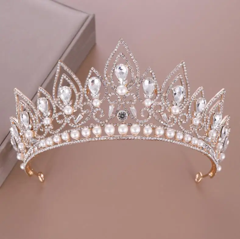 2020 Роскошные Жемчужные принцессы для конкурса помолвки свадебные аксессуары для волос для невесты ювелирные изделия Блестящие кристаллы Золотая Серебряная корона