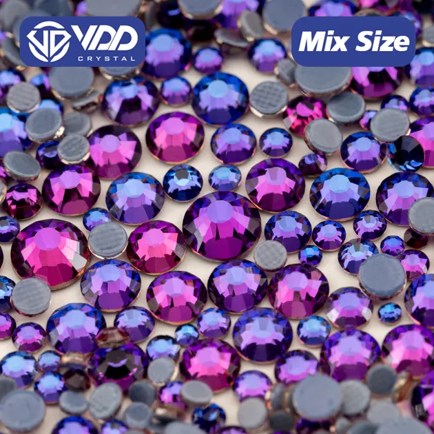 VDD 036 mor kadife düzeltme SS6-SS30 Mix boyutu en kaliteli glassclothes stoneclothes stal Flatback taşlar giysi süslemeleri için
