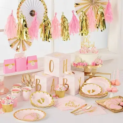 Custom Baby Shower Roze Gouden Dozen Party Decoraties Oh Baby Party Wegwerp Servies Set Benodigdheden Voor Baby