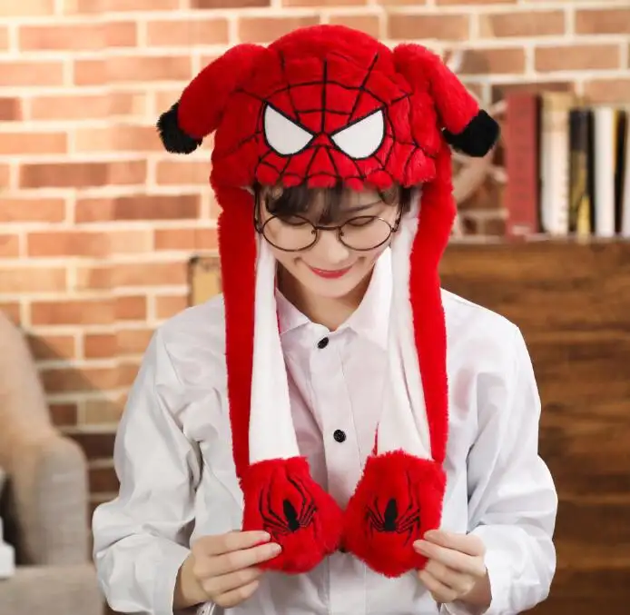 Chapeau de lapin Spiderman avec oreilles mobiles et pompe à air, chapeau d'animal mignon en peluche, chapeau de lapin drôle pour adultes bébé chapeaux de lapin LED