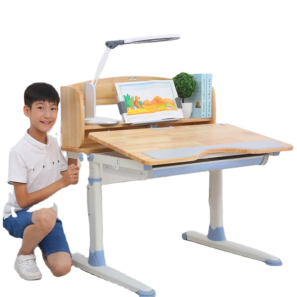 GMYD A90 wood height adjustable study table with drawers children study desk with shelf