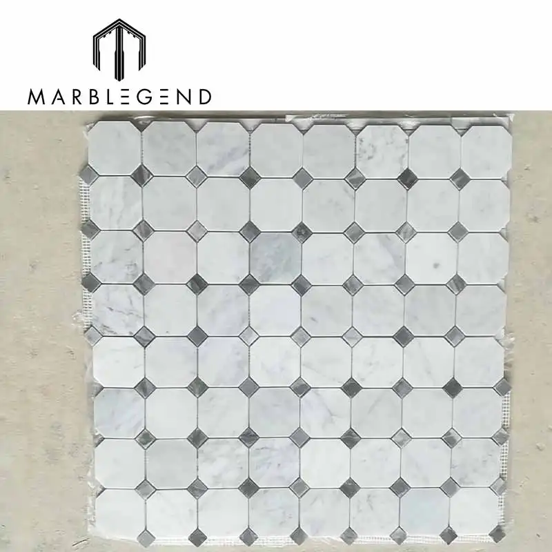 Itália mármore branco de carrara pedra mosaico banheiro telha de mosaico quadrado