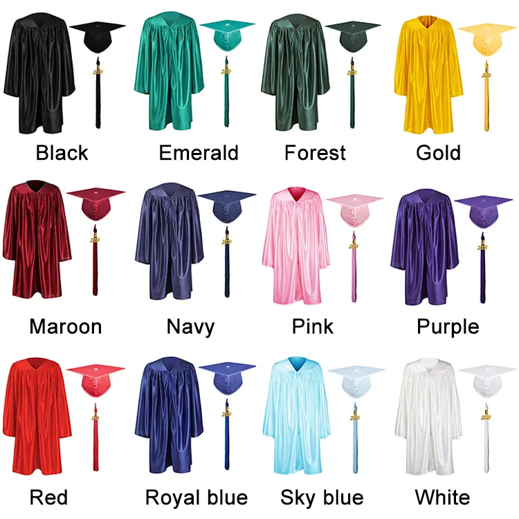 Mondon Royal Blue Shiny Kids Uniform Children Graduation Caps and Gowns