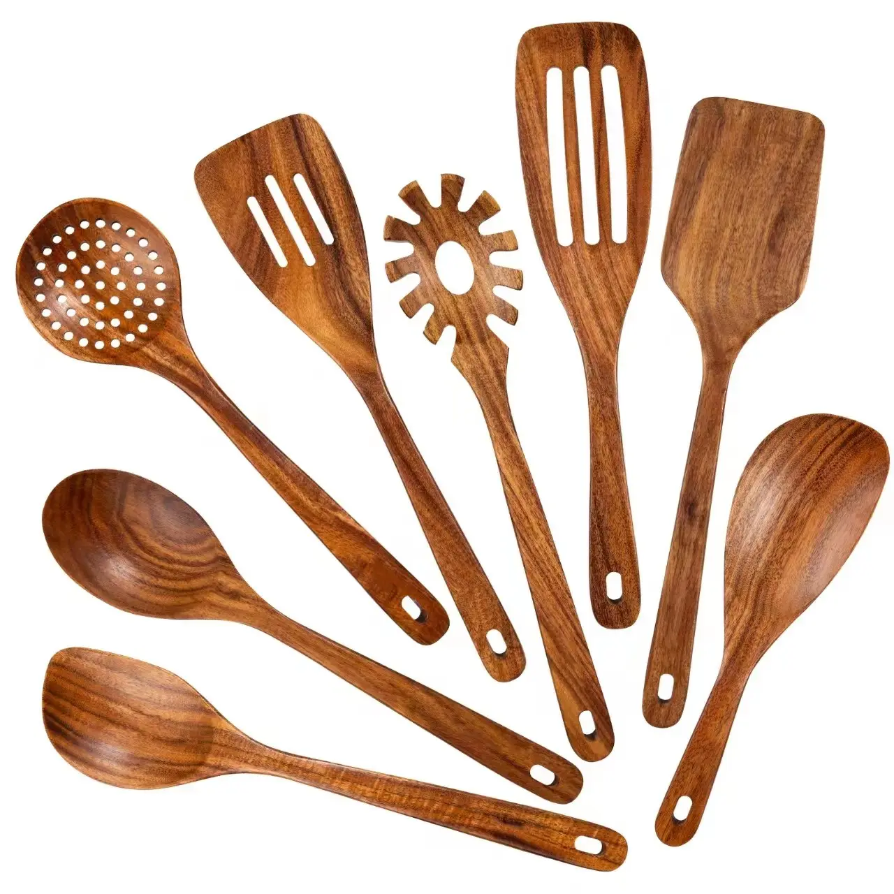 Hoge Kwaliteit Kookgereedschap Acacia Hout Keuken Accessoires Turner Skimmer Lepel 8 Stuks Hout Keuken Gereedschap Set