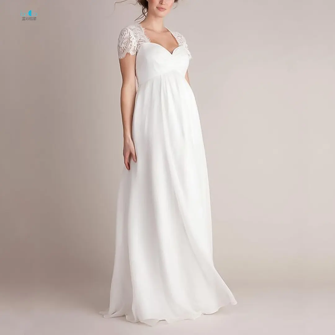 Robe de soirée en dentelle pour femmes enceintes, robe de mariée Simple, robe de maternité avec Photo