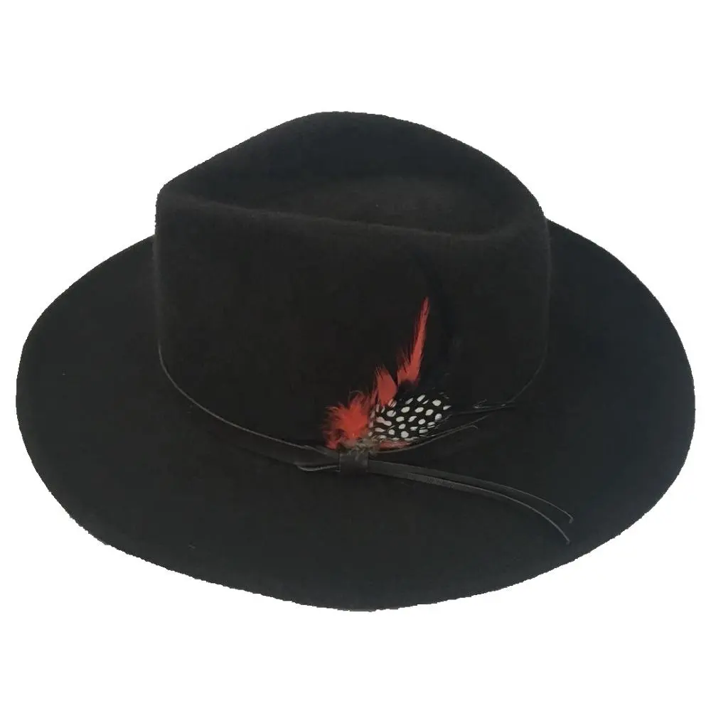 Sombrero de vaquero de fieltro de lana marrón con banda de decoración de PU, accesorio de plumas, estilo Formal para fiesta al aire libre, pesca, uso comercial informal