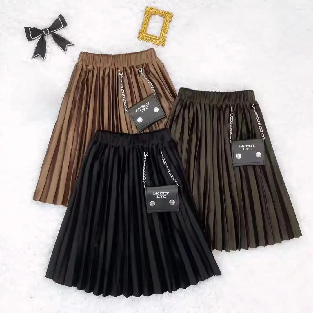girls under skirt suppliers latest autumn and winter high waist Small bag accessories velvet pleated skirts