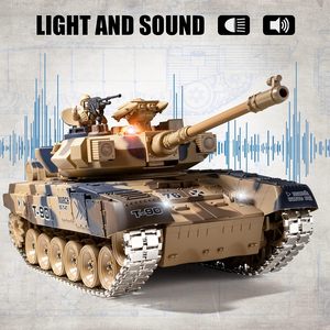 Toptan 1/18 RUS T-90 uzaktan kumandalı Tank 2.4G ordu savaş tankı kamyon sigara ve işık ve ses ile askeri araçlar modeli oyuncak - Product Image 2