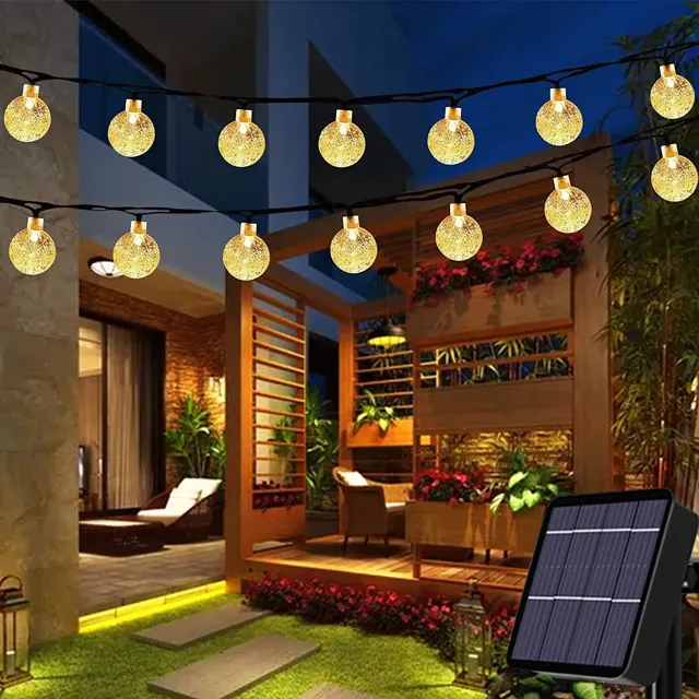 Guirlande extérieure étanche à 30 LED en forme de boule de cristal, guirlande lumineuse féerique alimentée par énergie solaire, décoration de fête de vacances