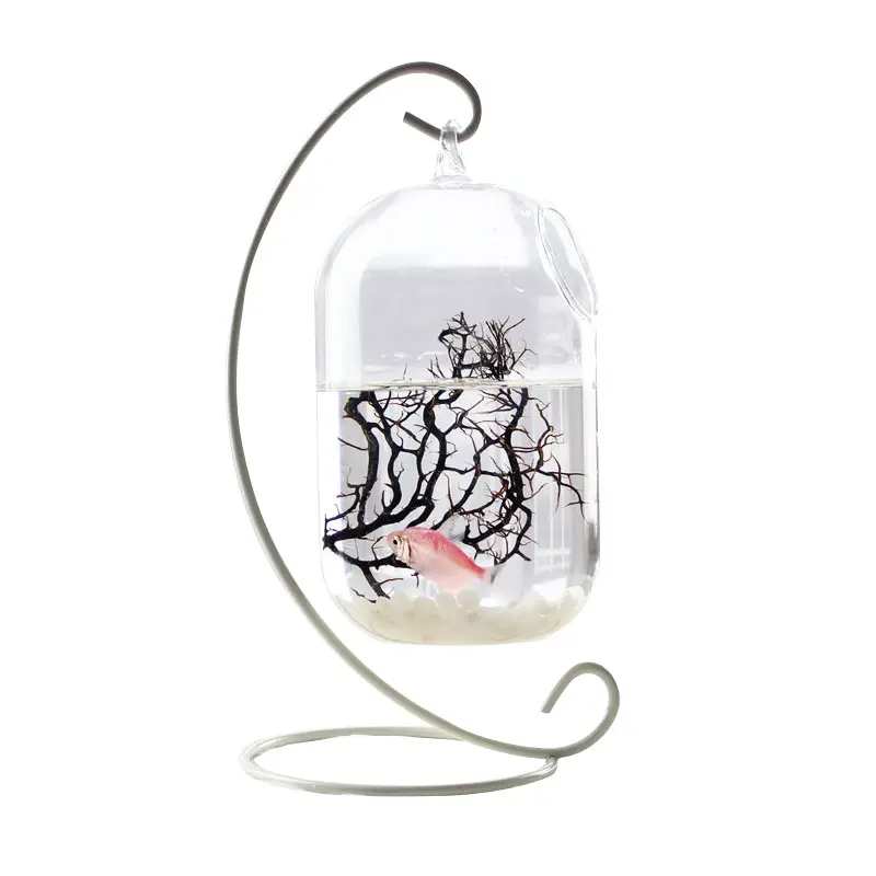 Creative hanging basket office home decorative glass fish pot vase