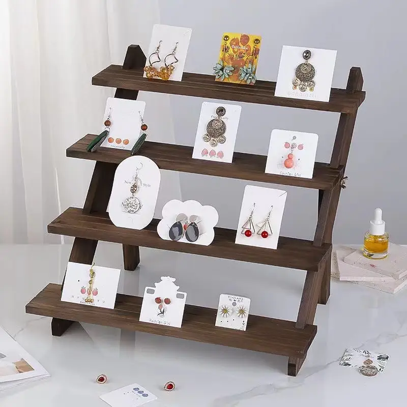 Houten Oorbel Display Stand Hout Cupcake Stand Risers Voor Display Sieraden Hout Armband Trapeziumvormig Display Rack