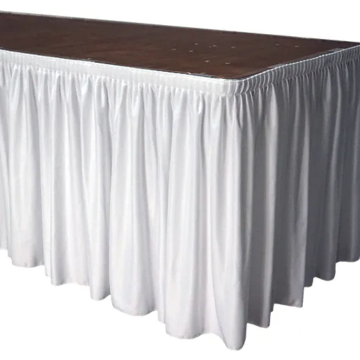 100%polyester box pleats banquet table skirting with metal hanger