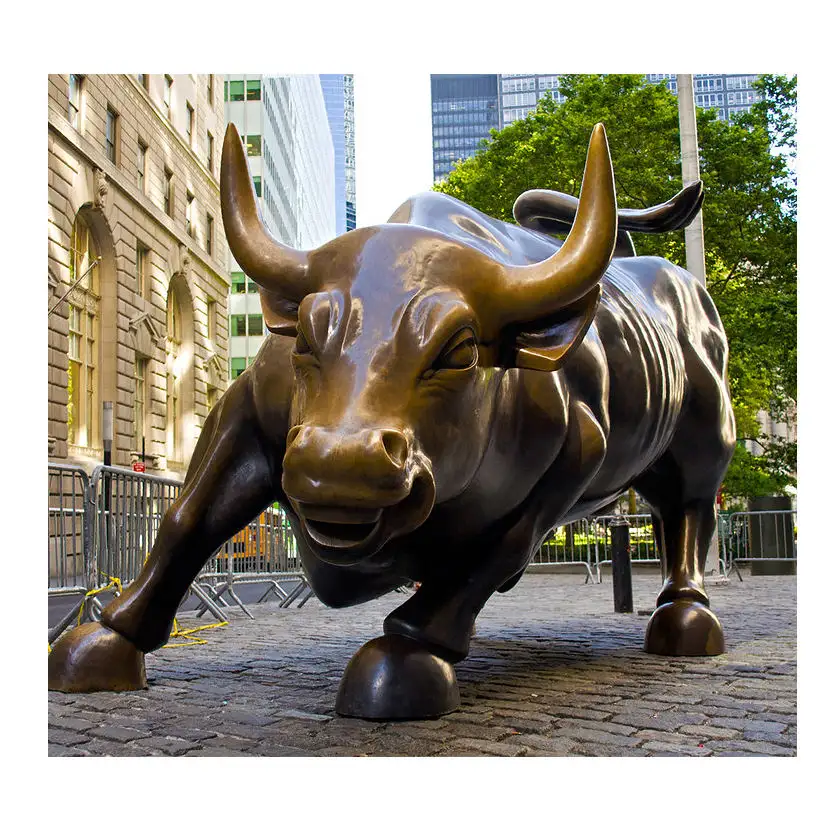 Fábrica OEM y ODM personalizado famoso diseño cobre ganado estatua al aire libre grandes artesanías de Metal bronce Wall Street Bull escultura