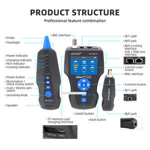 Probador de cable Lan Probador de longitud de cable PING/POE, rastreador de cable LCD multifuncional TDR de 30/30 cm