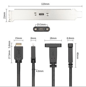 USB 3.1 <strong>Type</strong> E PCI-E Front Panel <strong>Header</strong> to <strong>Type</strong> <strong>C</strong> Female Gen 2 Extension Cable with Profile Bracket Panel Mount Screw 50cm