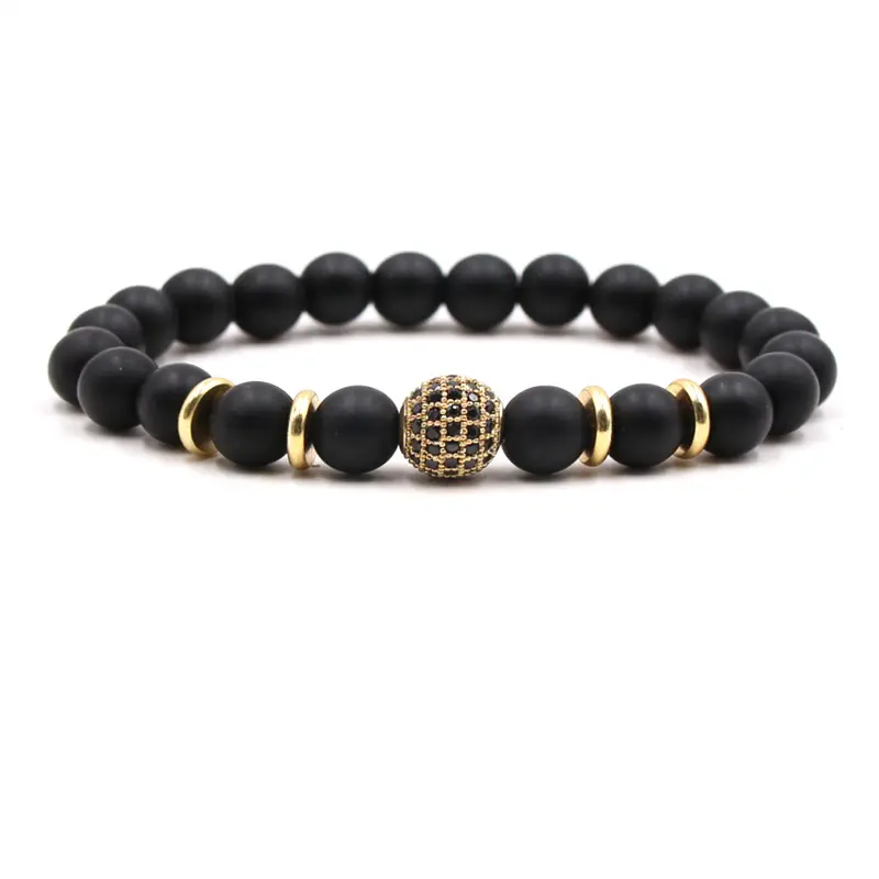 Offre Spéciale transfrontalière de bracelet en alliage de cuivre en pierre polie avec aimant noir boule micro-incrustée perles naturelles bijoux à la main