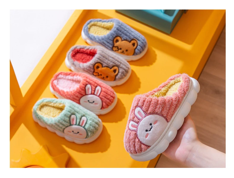 Fashion Girls Boys Fur Slides Cotton Slipper Shoes Children Winter Warm Indoor Slippers