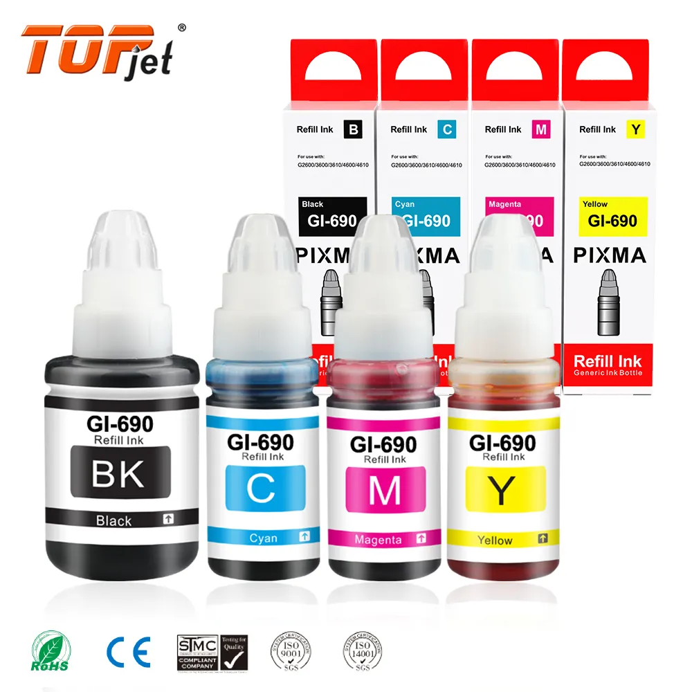 Topjet Premium mürekkep GI-690 GI690 GI 690 uyumlu renk su bazlı şişe dolum toplu Canon için mürekkep PIXMA G2600 G3600