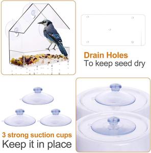 Hava koşullarına dayanıklı tasarım drene yağmur büyük kristal şeffaf akrilik pencere kuş besleyici açık - Product Image 3