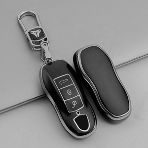 Gümüş kenar TPU araba anahtarı durum kapak koruyucu için anahtarlık ile 911 Cayenne Panamera Macan sınıf araba anahtarlık - Product Image 2
