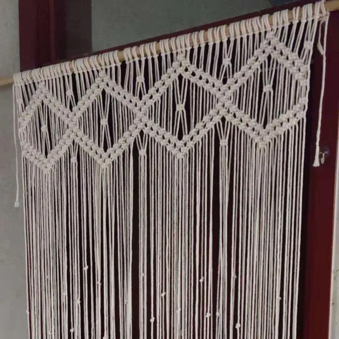 Cortina de borlas Estilo nórdico de macramé para exteriores, cortina de lujo de color blanco marfil con borlas, Bohemia, para eventos y decoración