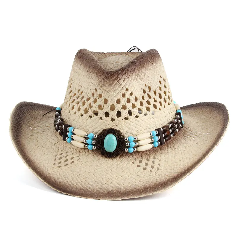 Sombrero cinta cuerda alta calidad barato al por mayor Panamá papel liso sombreros de paja para vaquero mexicano