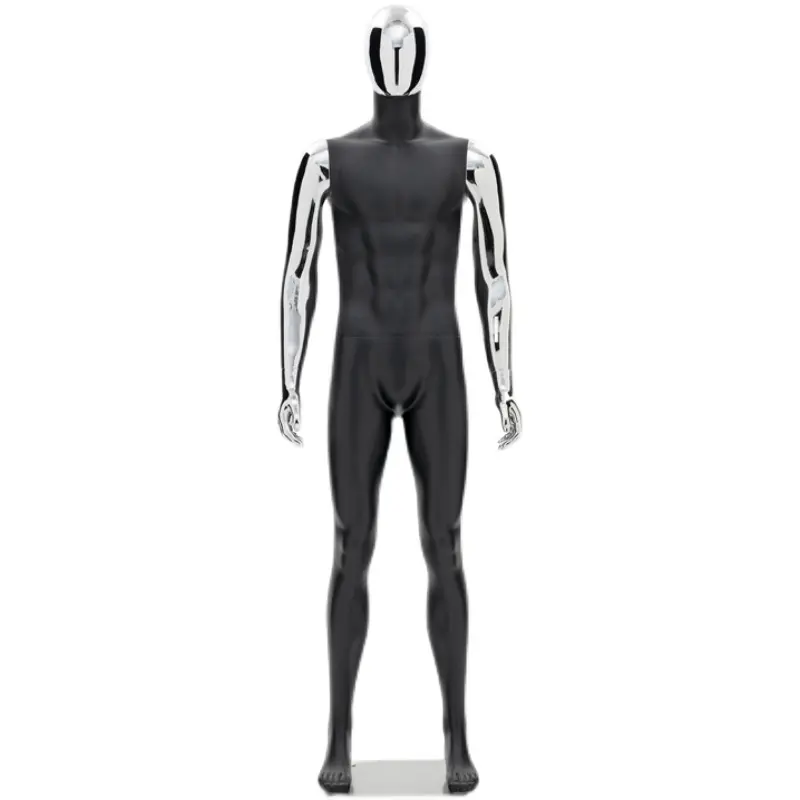 Manequim de loja de roupas modelo muscular artificial, adereços masculinos, janela de corpo inteiro, preto