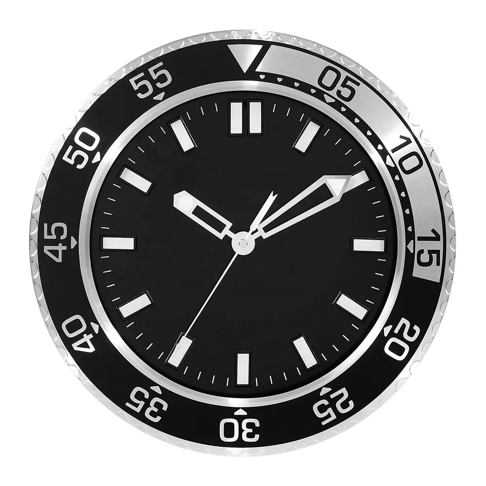 Yuvarlak Modern Metal lüks bilek duvar saati saatler sessiz özel 3D numaraları siyah ışıklı saat duvar saati büyük elmas