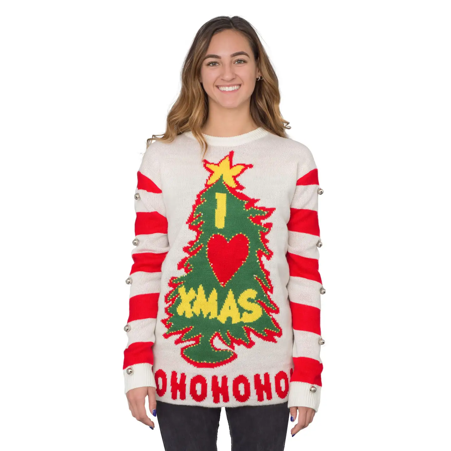 Suéter personalizado para hombre Navidad pequeña campana patrones de punto suéter de Navidad
