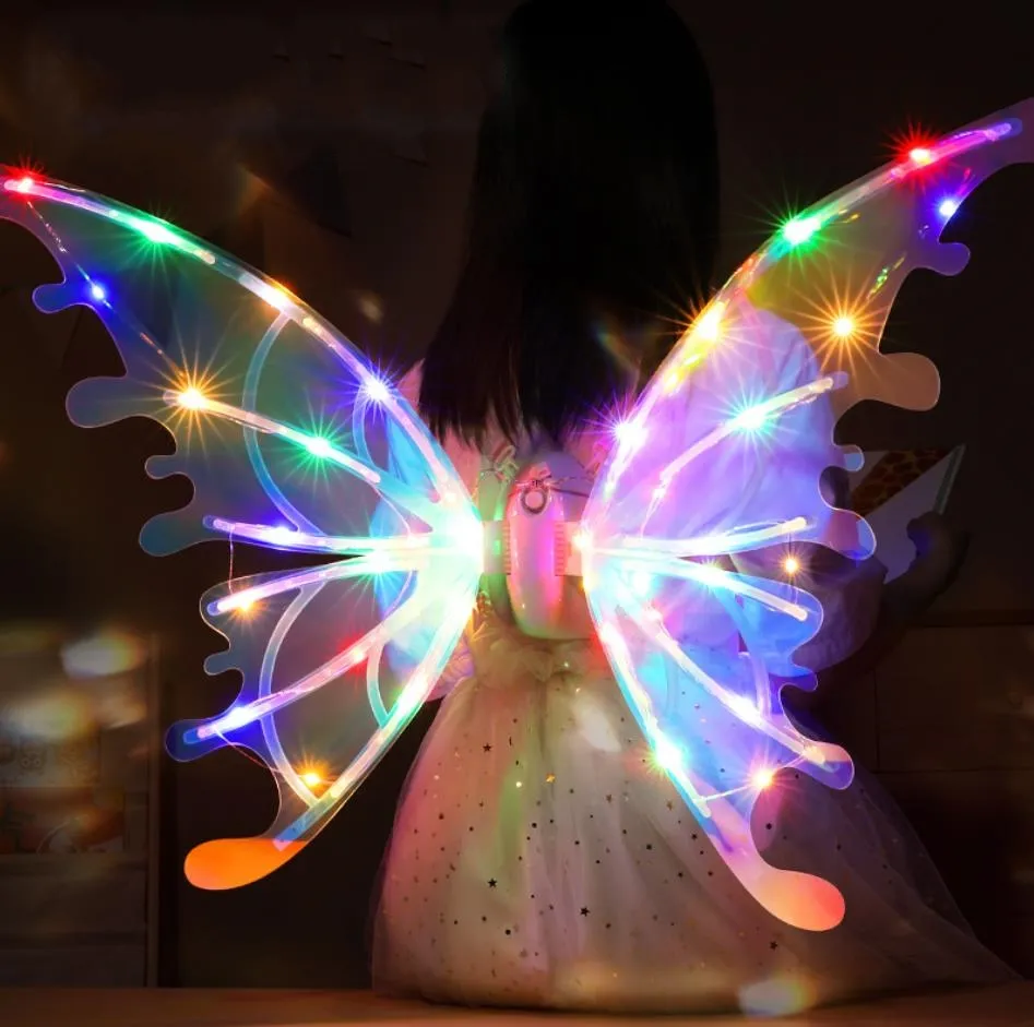 Hot Selling LED Luminous Butterfly Wings Girls Butterfly Angel Wing Costume Set Children Electric Butterfly-Wings Party Supplies