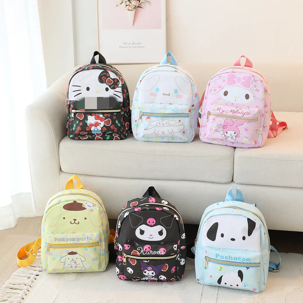 Botu 2024 produk baru tas sekolah anak-anak kulit PU ransel cetak khusus Kuromi Kitty My Melody tas kartun mode