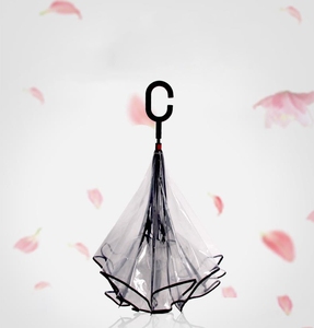 现代双层防风透明樱花倒伞透明反C手柄女士雨具 - Product Image 4
