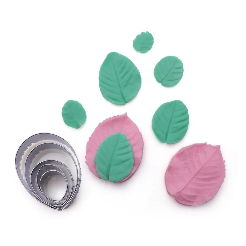 7 Pieces diy icing baking tool tropical leaf cookie cutter shapes set cake decorating embossing molds silicone fondant moulds