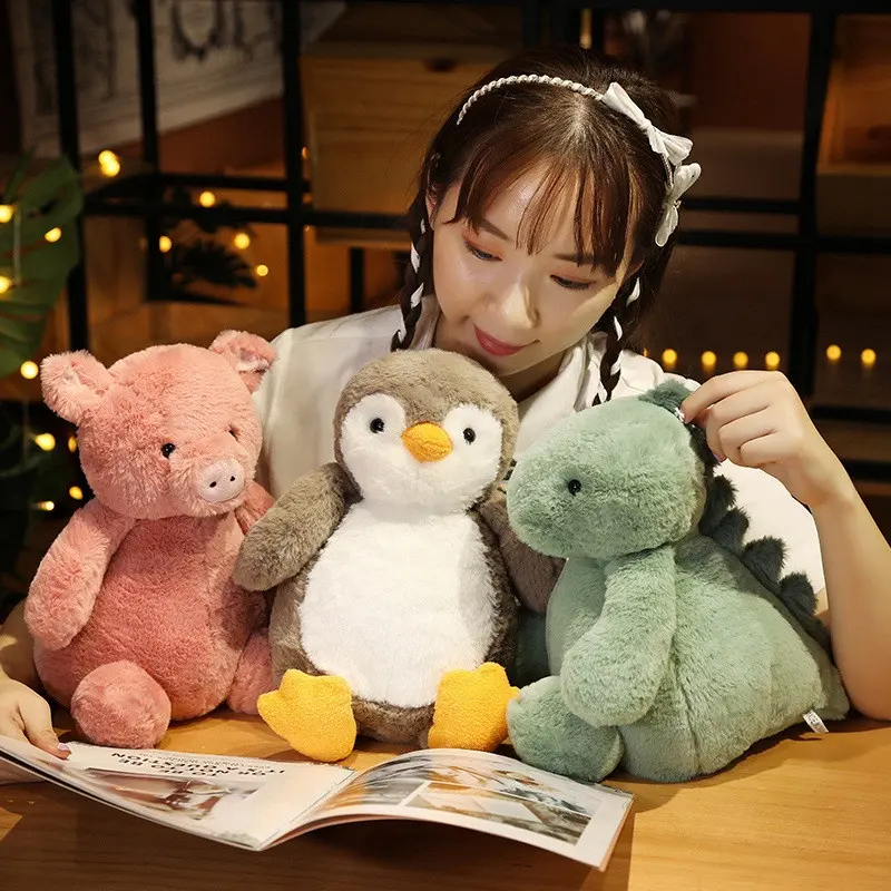 Ucuz yumuşak dolması inek/domuz/dinozor/penguen peluş Kawaii hayvanlar peluş oyuncaklar 35 CM