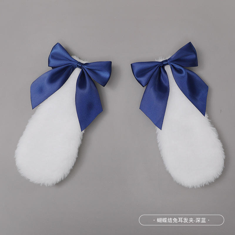 White Rabbit Ear dark blue Bow