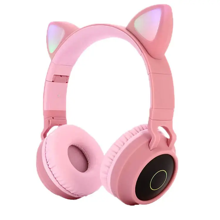 Katzenohr-Kopfhörer Faltbares kabelloses On-Ear-Stereo-Headset mit Mikrofon-LED-Licht und Unterstützung für die Lautstärke regelung FM-Radio/TF-Karte/Aux