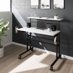 DB Techni Mobili White <strong>Rolling</strong> Writing Desk Height Adjustable Desktop and Moveable Shelf Fixed Feature <strong>Computer</strong> Laptop <strong>Table</strong> - Product Image 1