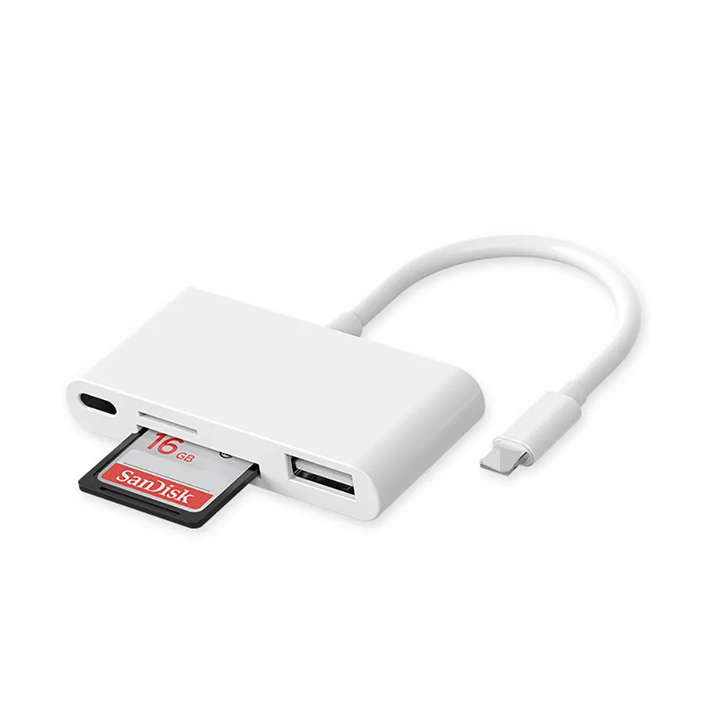 Terbaru Portabel 4 In 1 USB 3.0 Kabel Adaptor Pembaca Kartu SD untuk iPhone 13 Konverter Data Pembaca Kartu TF CF dengan Port Pengisian