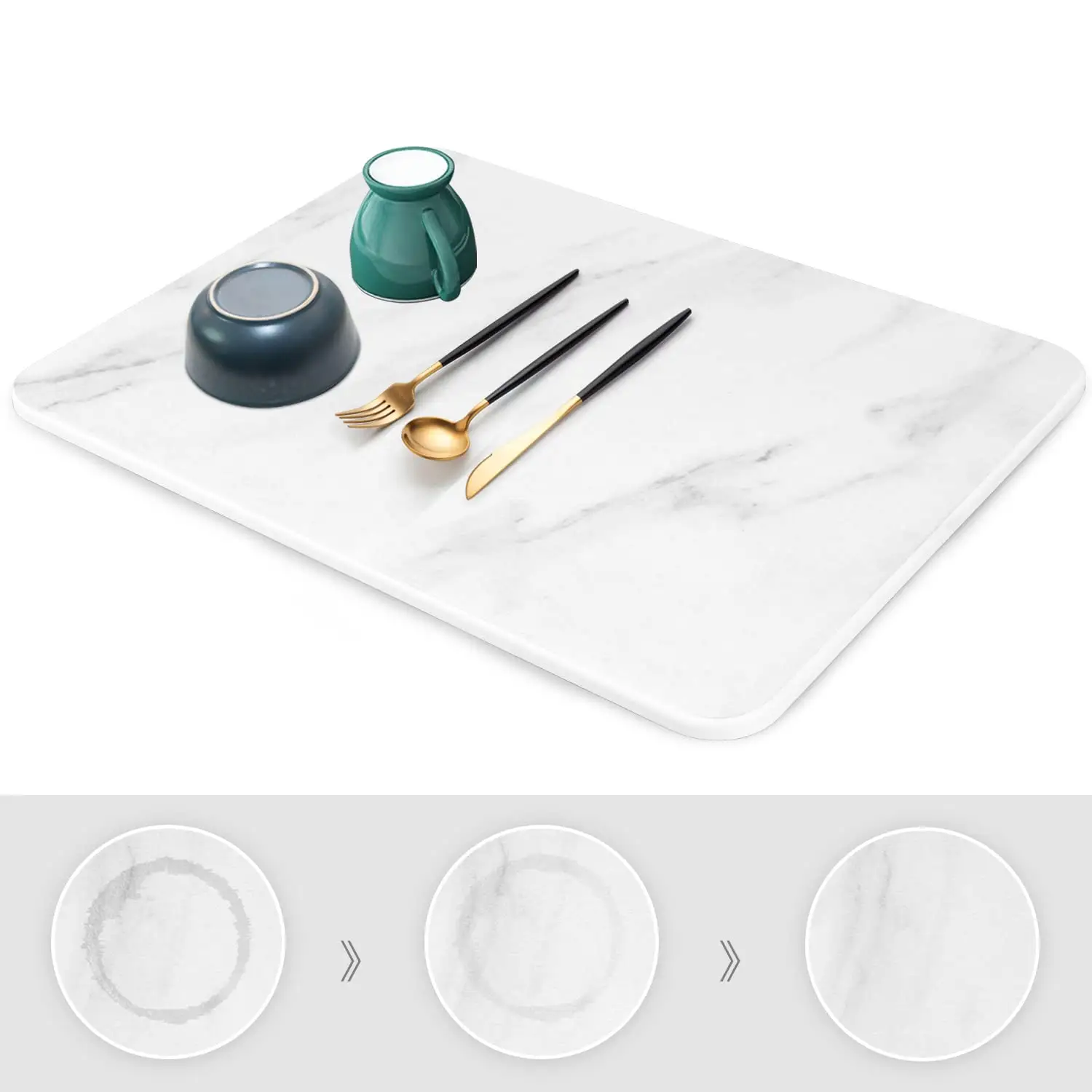 Skymoving Home Marble Tapis de séchage de vaisselle en pierre de diatomite résistant à la chaleur Super absorbant écologique pour comptoir de cuisine