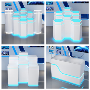 Design moderno mobiliário de escritório MDF branco placa <span class=keywords><strong>display</strong></span> mesa alienígena com luz tira perfume-tabela-exibição para shopping center