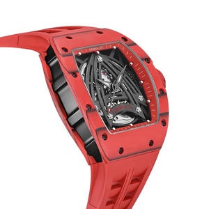 New Classic Red Carbon Fiber Case Mechanical Watch Synthetic Sapphire Crystal Glass Luminescent Hands Rubber Band - Product Image 5