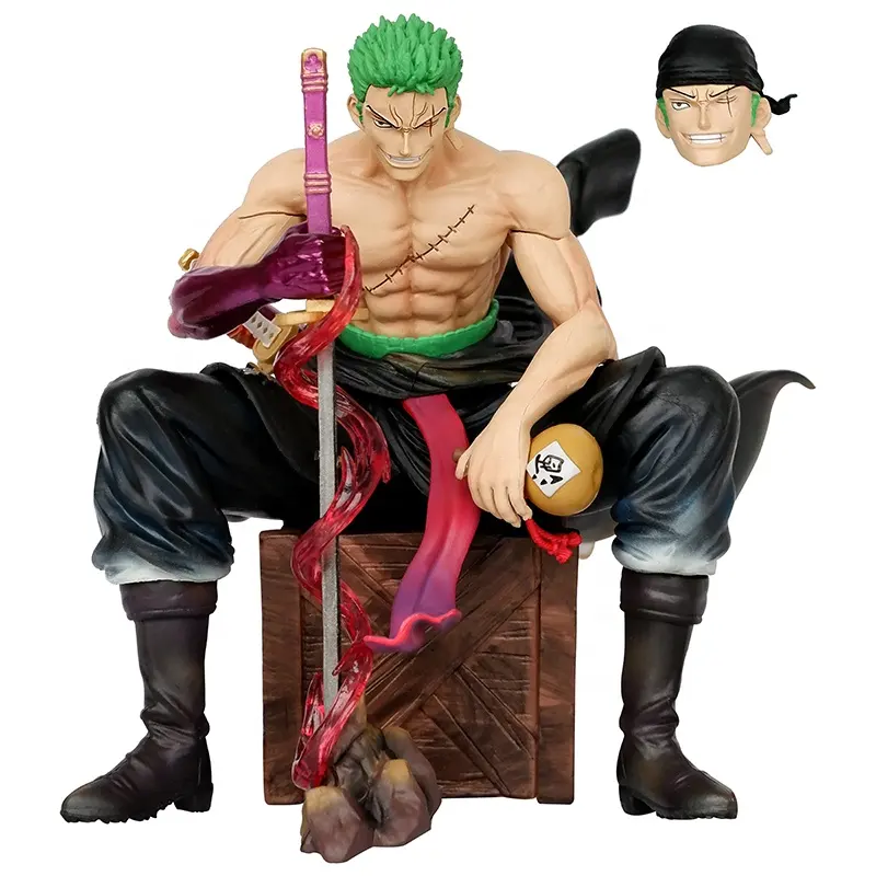 Nuevo 14,5 CM dos cabezas cambiadas Anime figura 1 pieza BT sentado Zoro GK sentado diseño dibujos animados Manga figurita juguete de regalo coleccionable