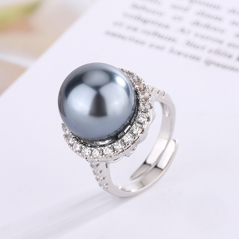 Bague à perle gris platine, taille ajustable