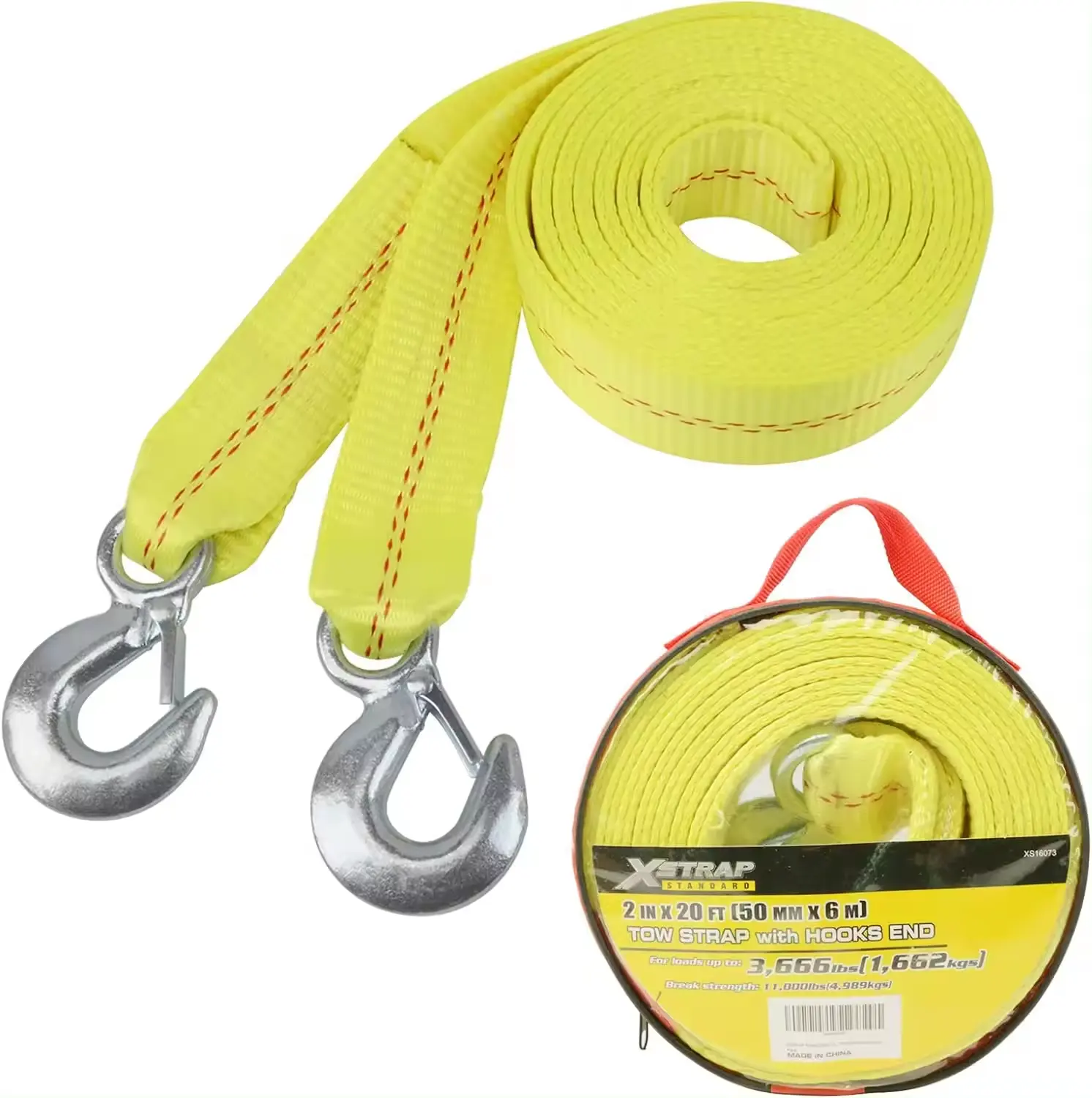 Nylon and Metal Tow Rope for Heavy Equipment Car Tow Strap with Hooks
