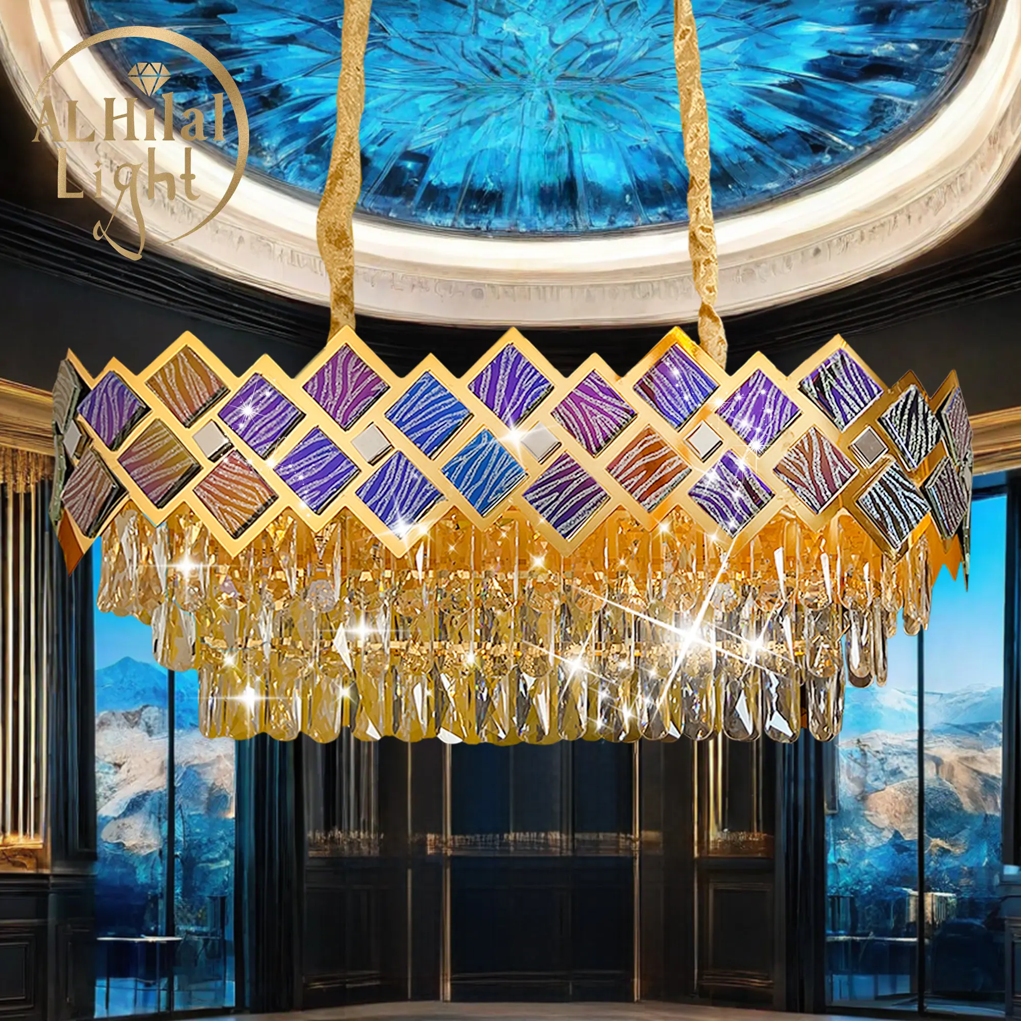 Wohnzimmer Treppenhaus Haus Glas rund schwarz nordisch kreativ Murano Anhänger-Lichter Led-Lächter Luxus modern Kristall-Kronleuchter
