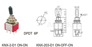 Hot Selling Factory Price 12.5MM Rod With Handle Cap Type ON-ON DPDT Toggle <strong>Switch</strong> M6 Threaded Bushing With 6Pin Solder Terminal - Product Image 2